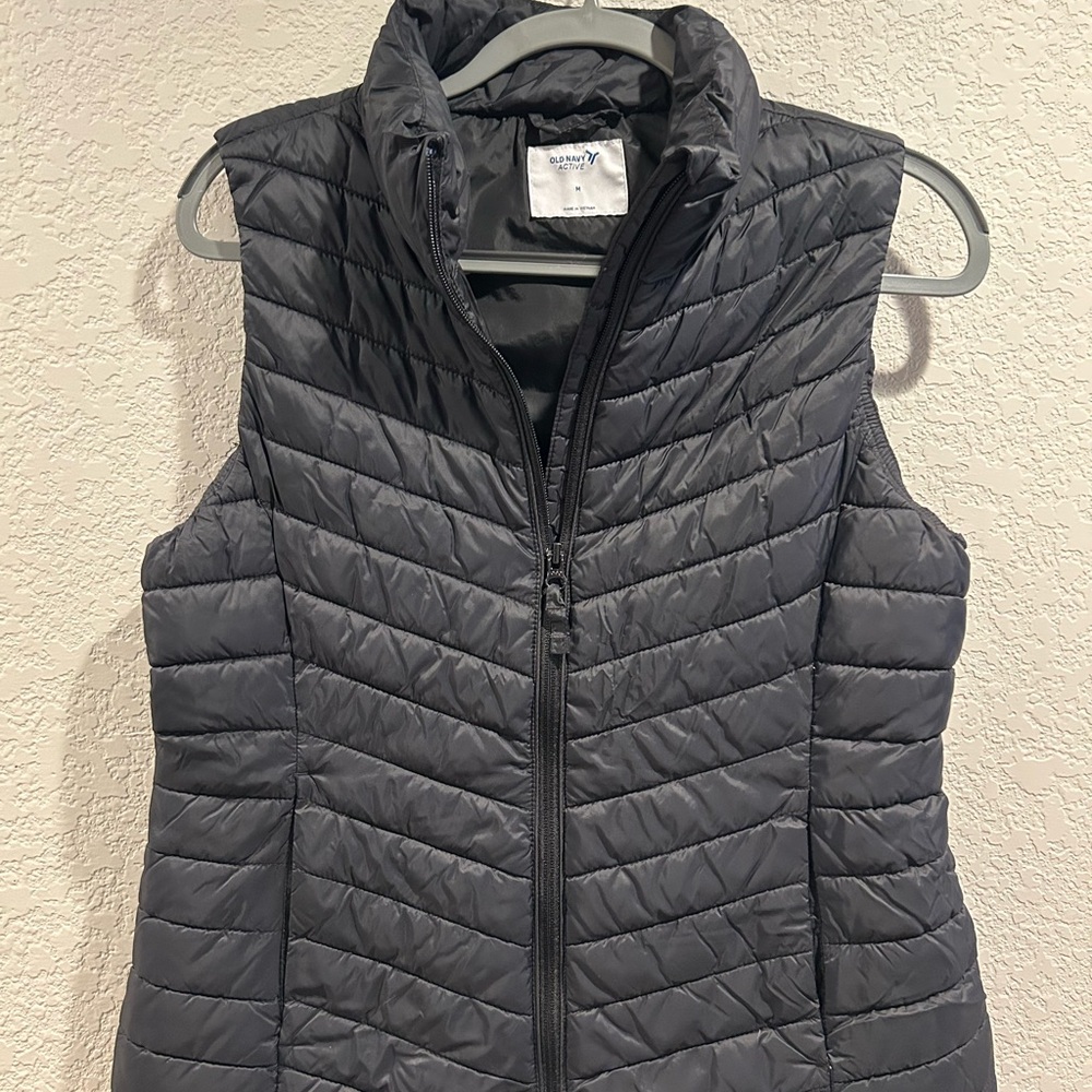 Old Navy Gray Quilted Puffer Vest Stand-up Collar